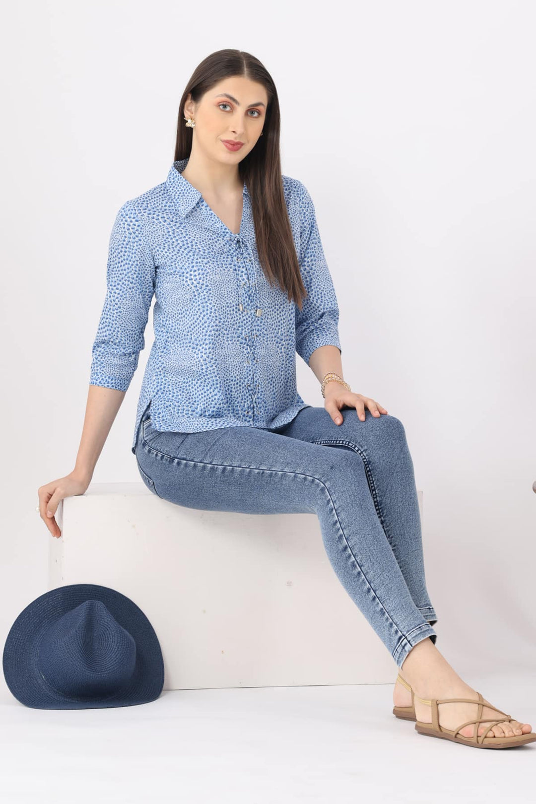 Blue Printed Cambric Shirt