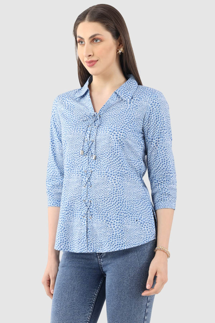 Blue Printed Cambric Shirt