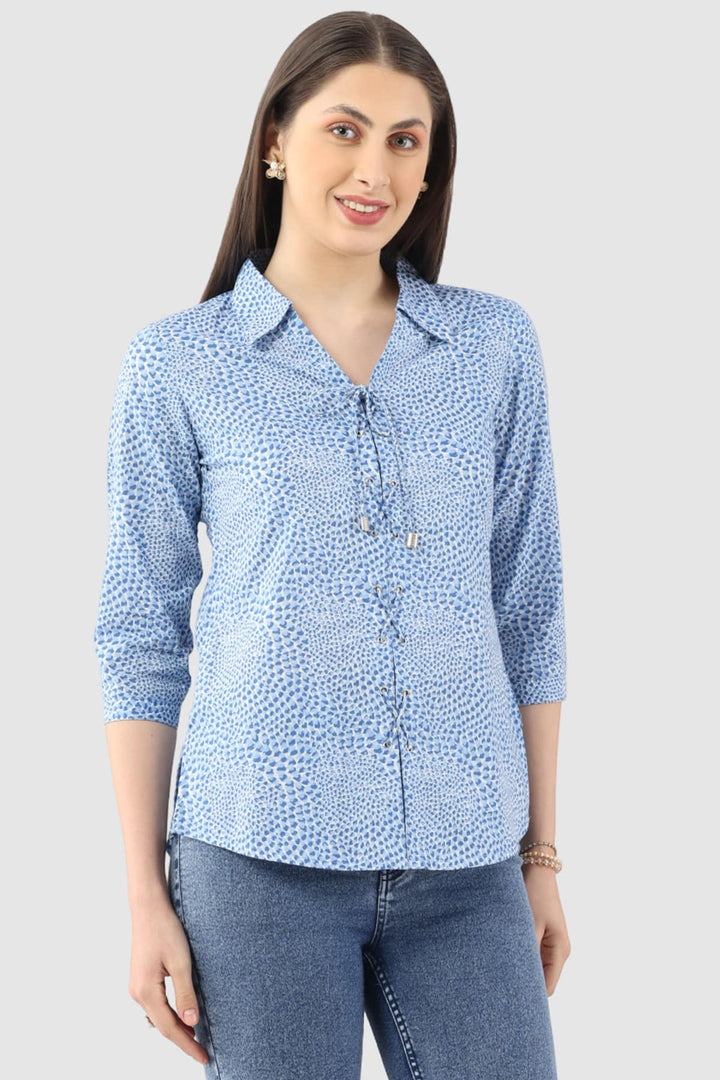 Blue Printed Cambric Shirt