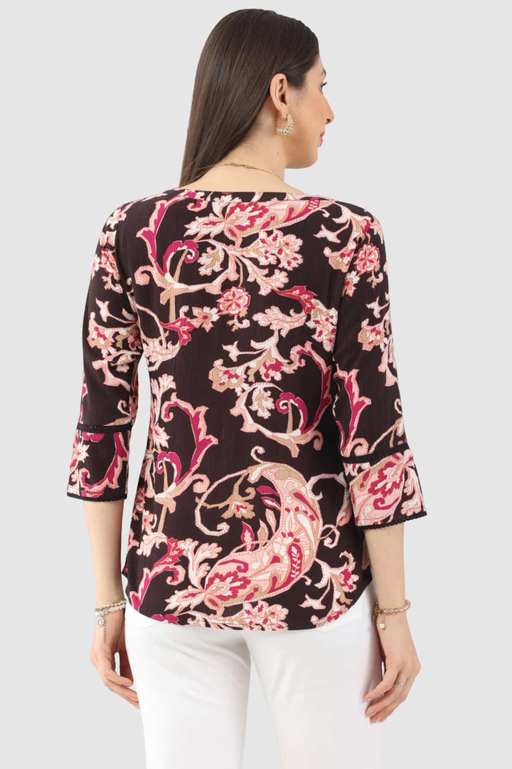Pink Embroidered Rayon Crepe Casual Top