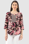 Pink Embroidered Rayon Crepe Casual Top