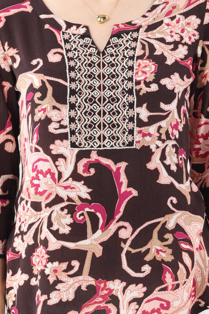 Pink Embroidered Rayon Crepe Casual Top