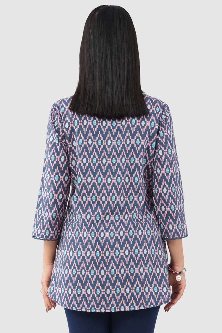 Blue Printed Rayon Slub Shirt