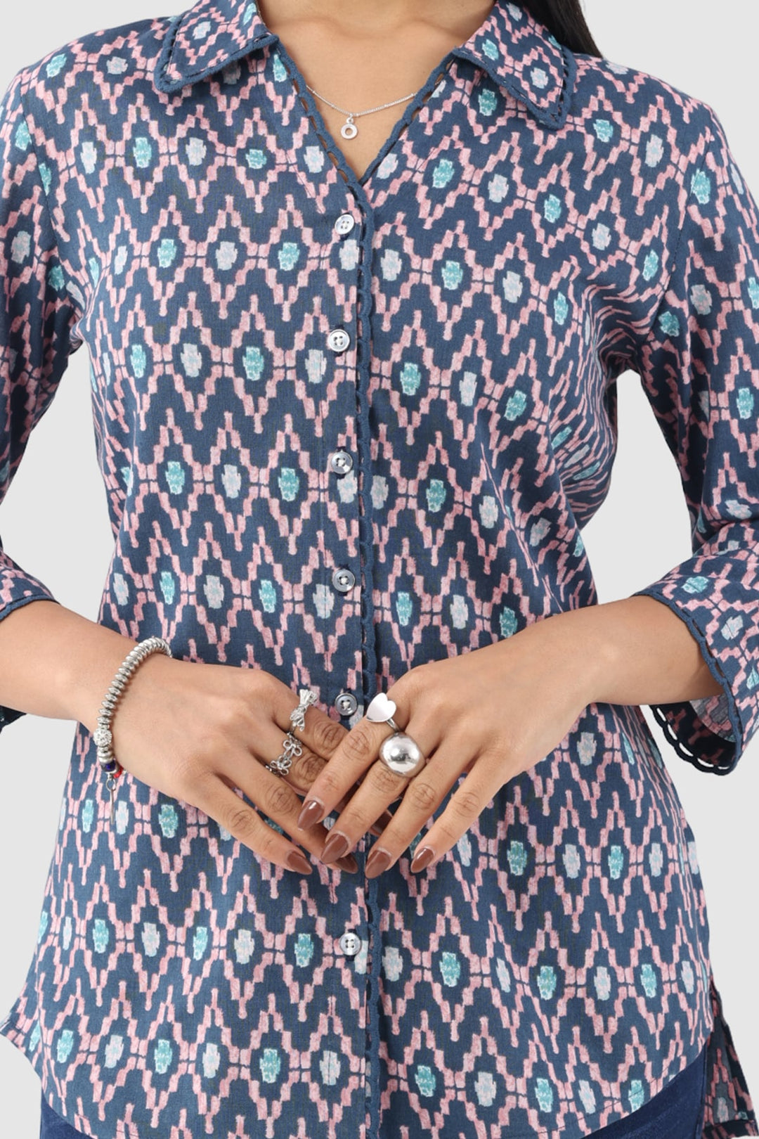 Blue Printed Rayon Slub Shirt