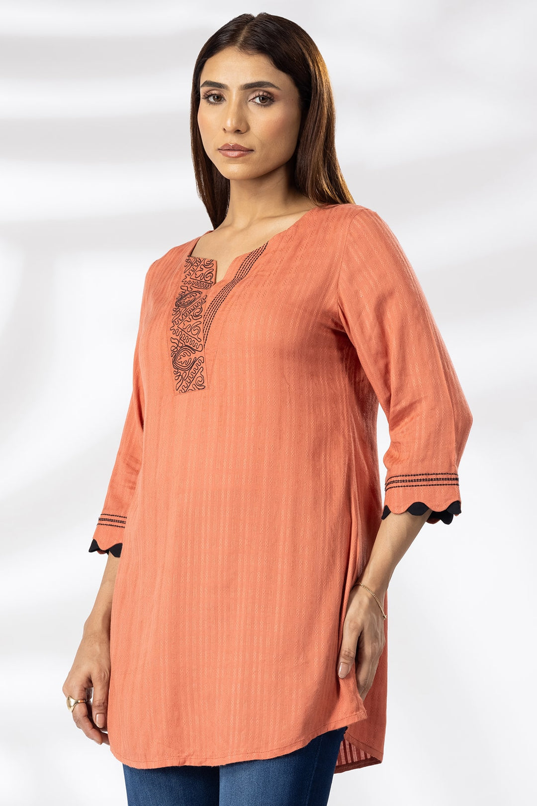 Rust Embroidered Viscose Tunic