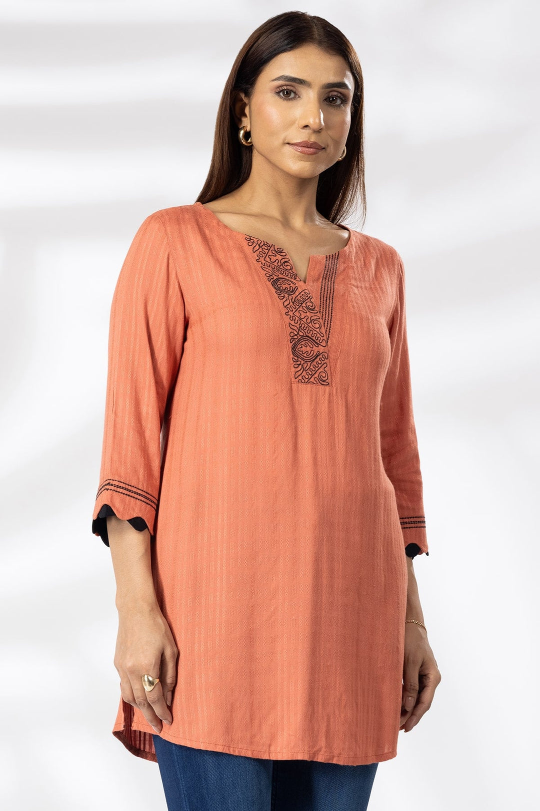 Rust Embroidered Viscose Tunic