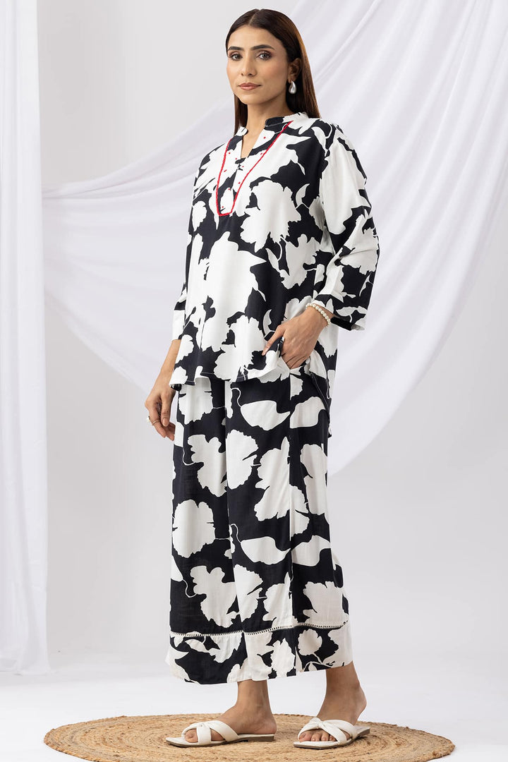 Black And White Printed Co-ord Top