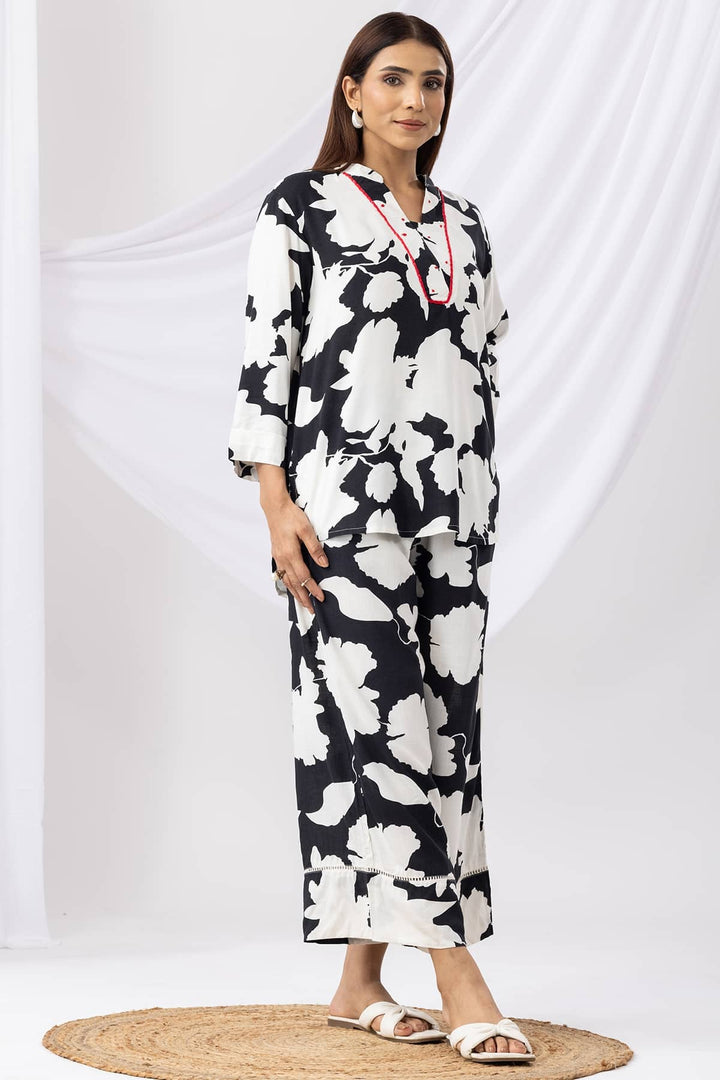 Black And White Printed Co-ord Palazzo