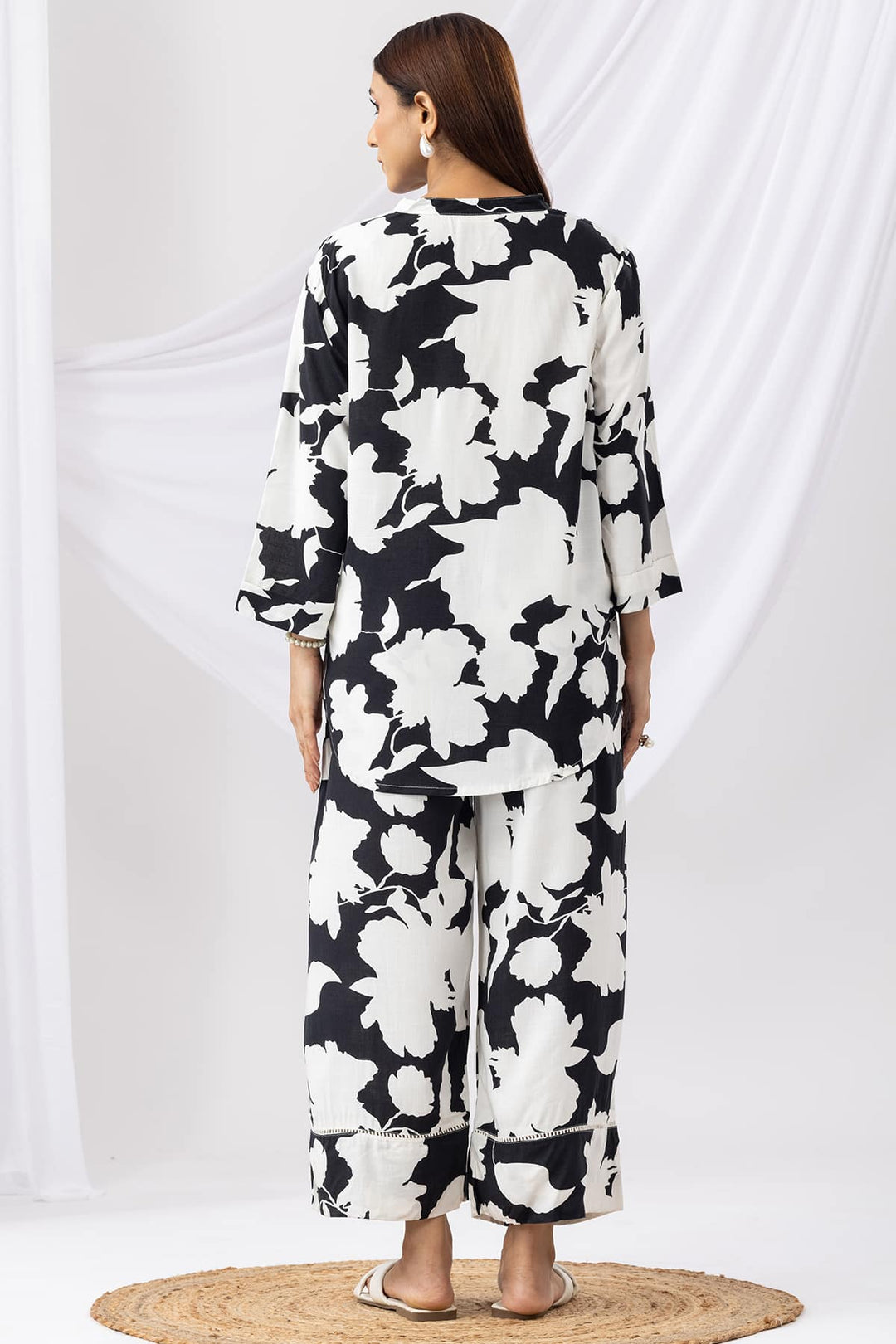 Black And White Printed Co-ord Top