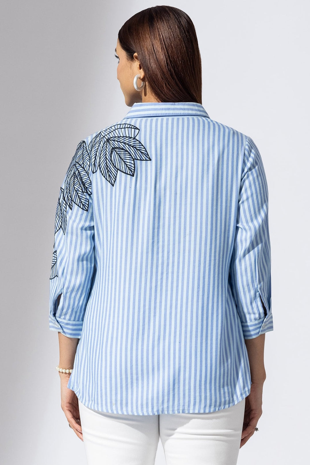 Blue Collared Embroidered Viscose Shirt