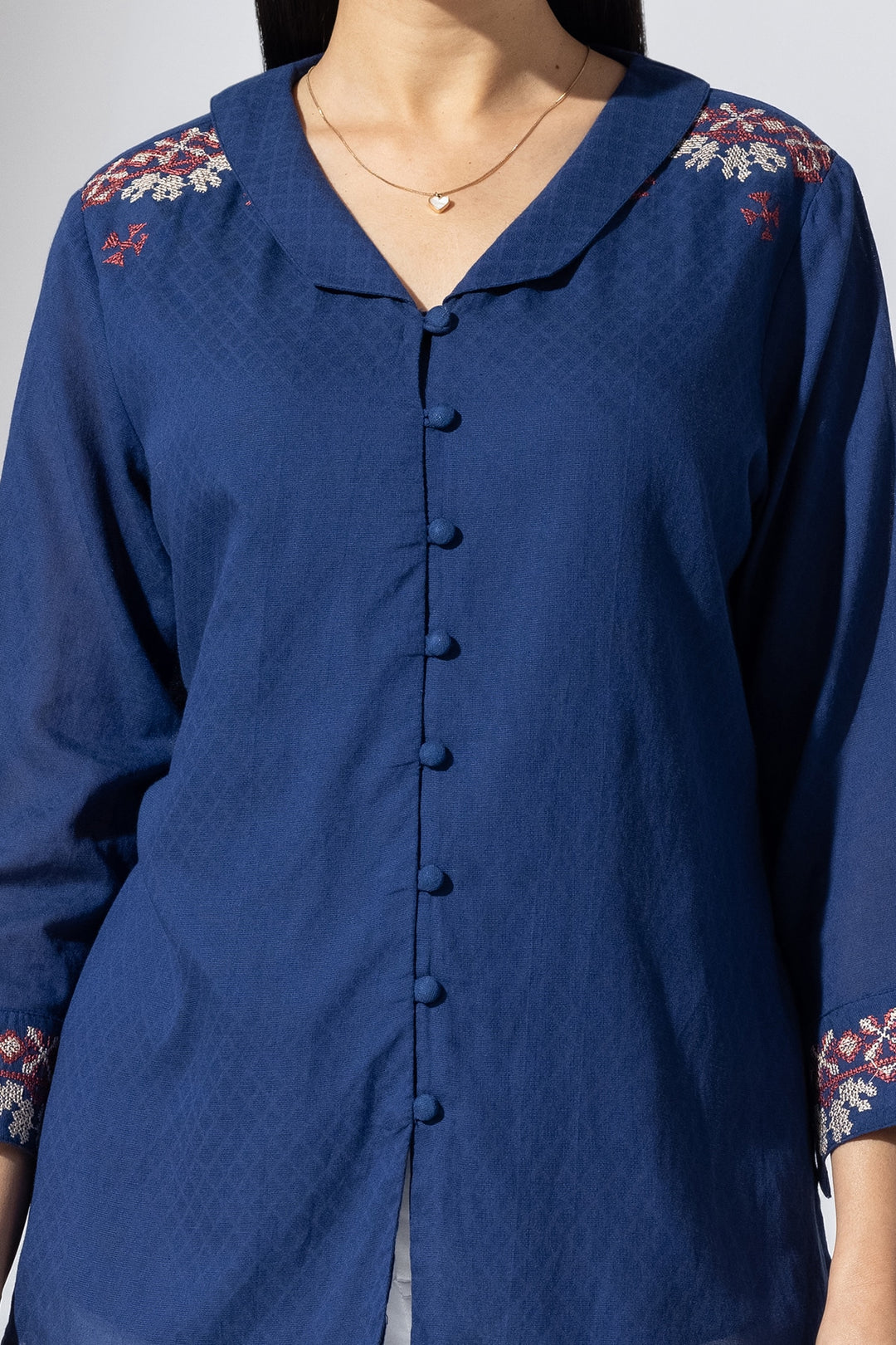 Azure Embroidered Cotton Dobby Shirt