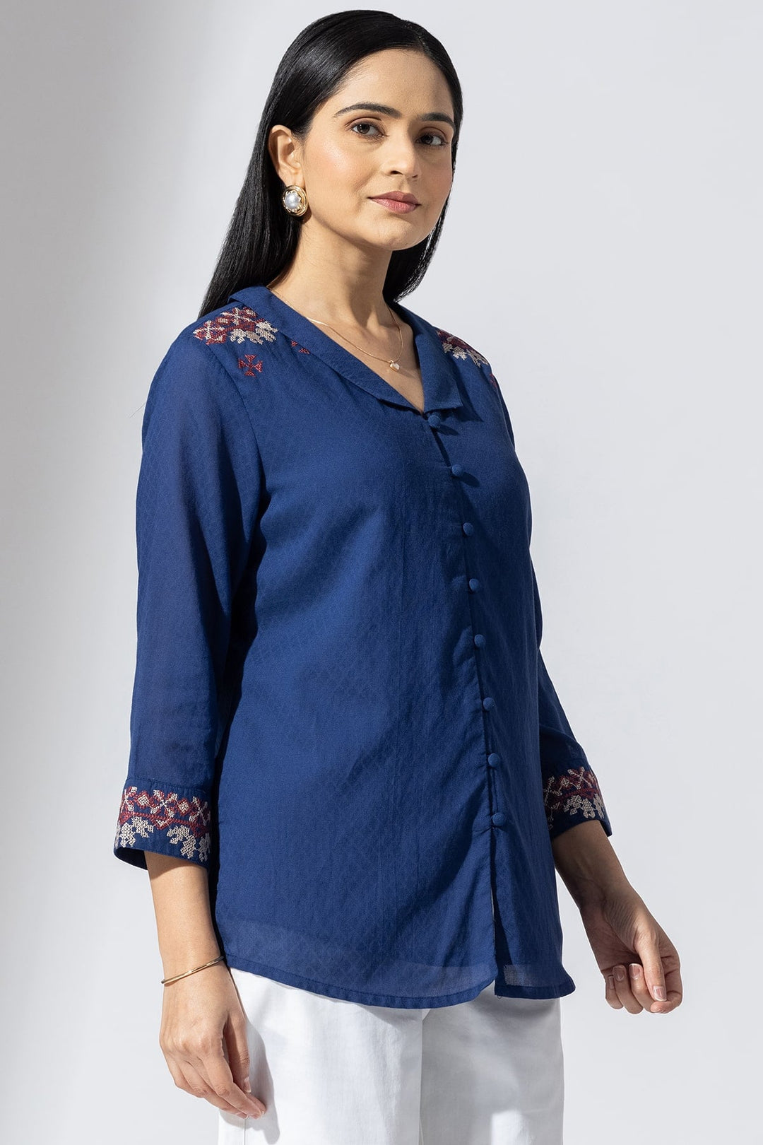 Azure Embroidered Cotton Dobby Shirt
