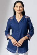 Azure Embroidered Cotton Dobby Shirt