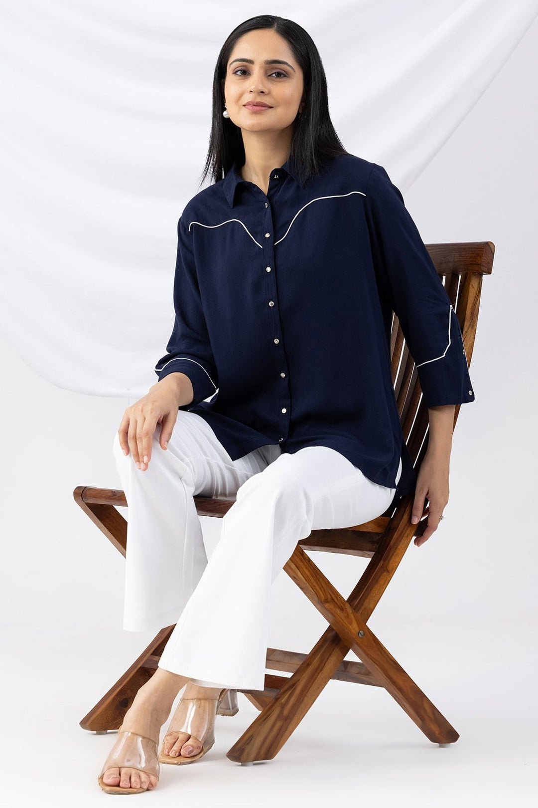Navy Embroidered Rayon Shirt