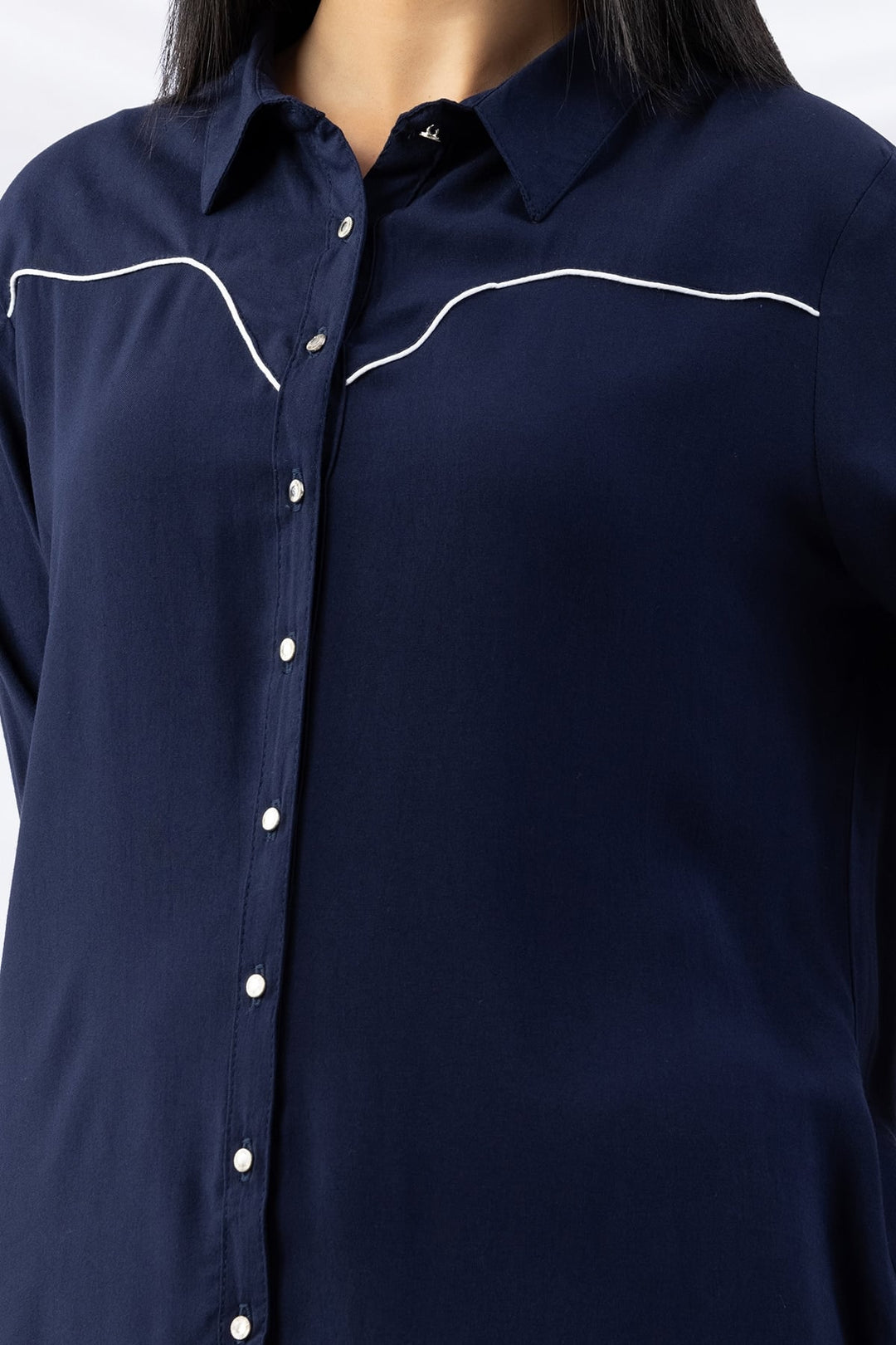Navy Embroidered Rayon Shirt