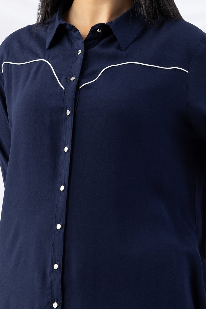 Navy Embroidered Rayon Shirt