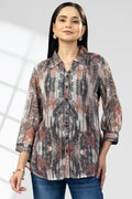 Red & Black Printed Chiffon Collared Shirt