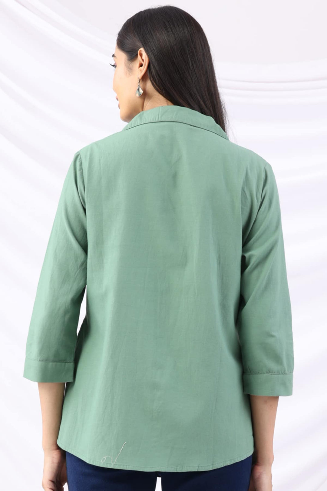 Green Viscose Cotton Embroidered Shirt