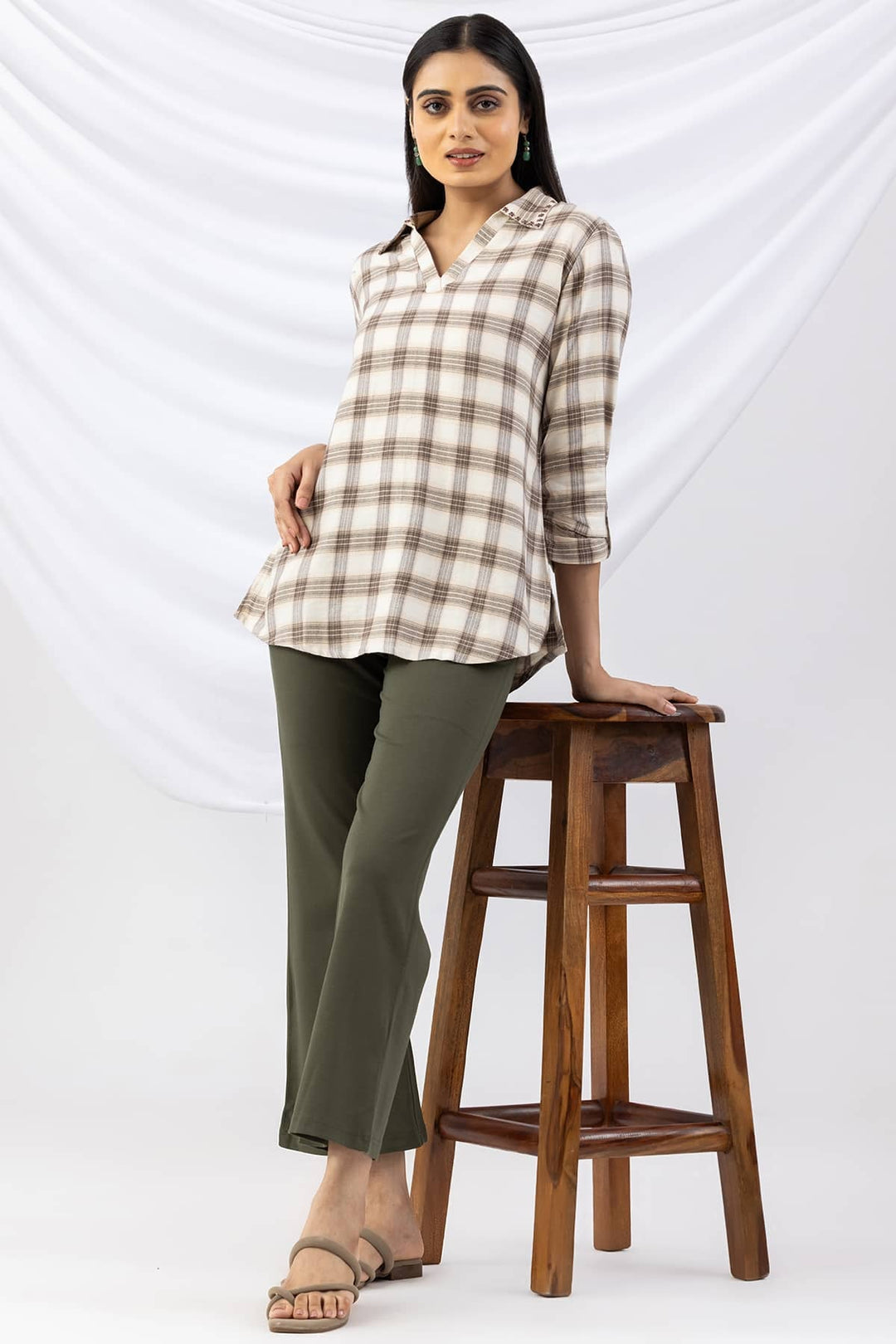 Olive Green Tencel Roma Spandex Pant