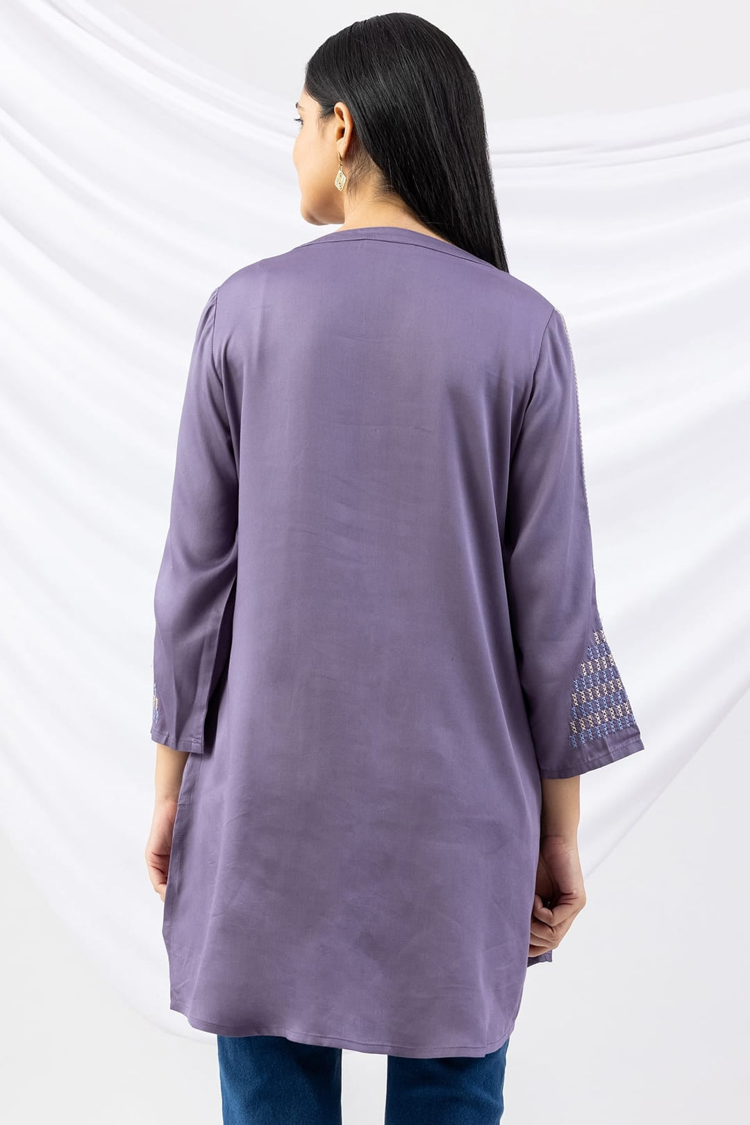 Mauve Modal Tunic with Round Neck &amp; 3/4 Sleeves