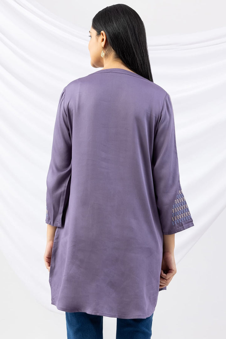 Mauve Modal Tunic with Round Neck &amp; 3/4 Sleeves