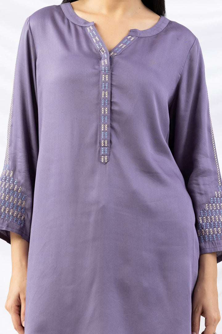 Mauve Modal Tunic with Round Neck &amp; 3/4 Sleeves