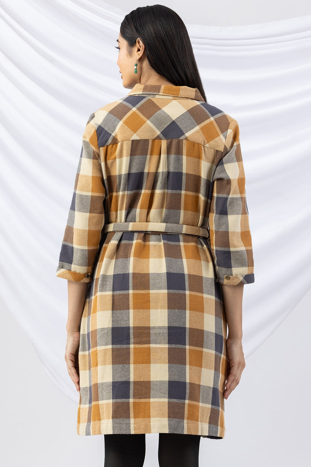 Checked Yellow Brush Rayon Twill Winter Tunic