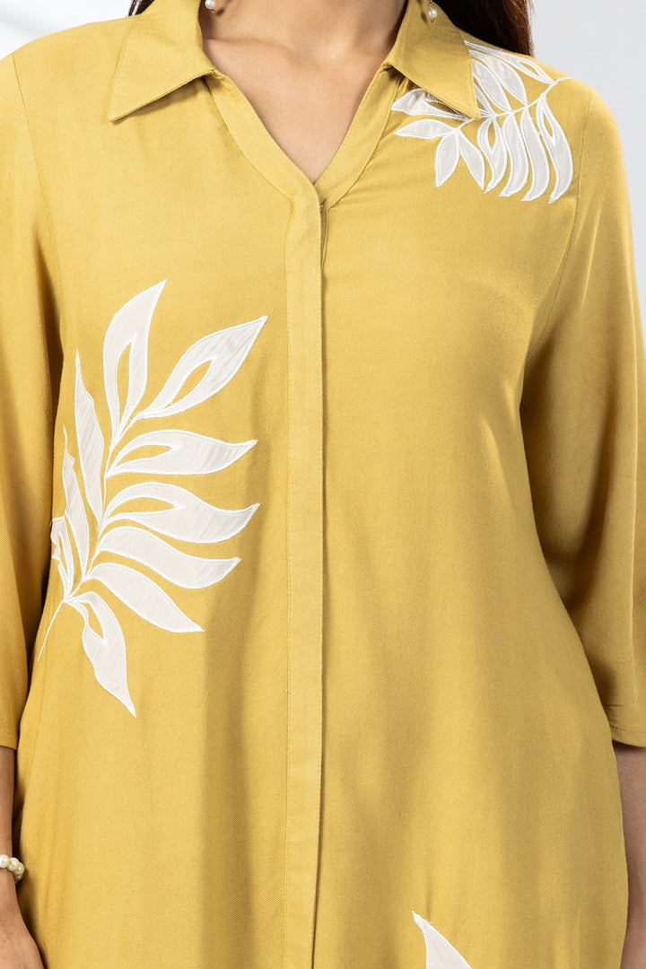 Mustard Yellow Dress with Collared Neck &amp; 3/4th Sleeves