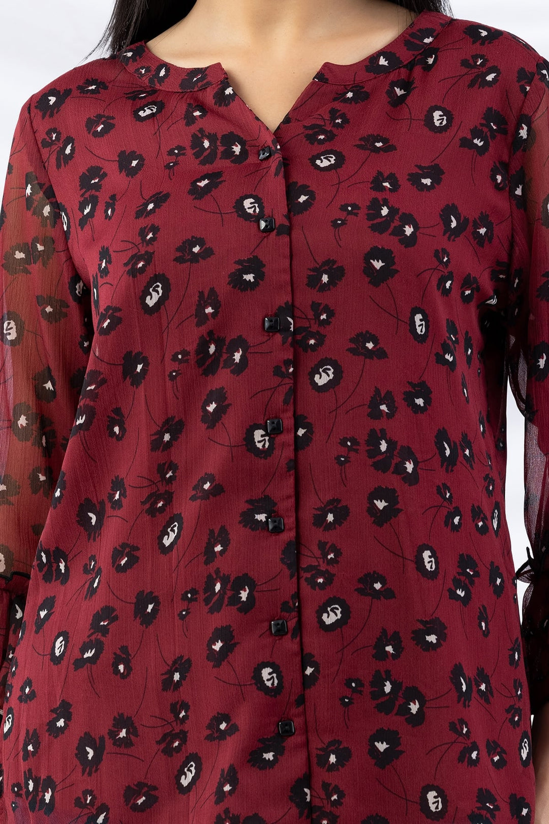 Maroon Chiffon Printed Top