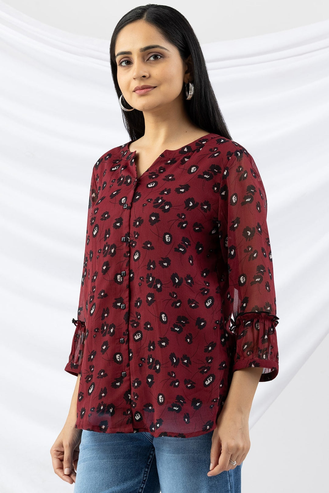 Maroon Chiffon Printed Top