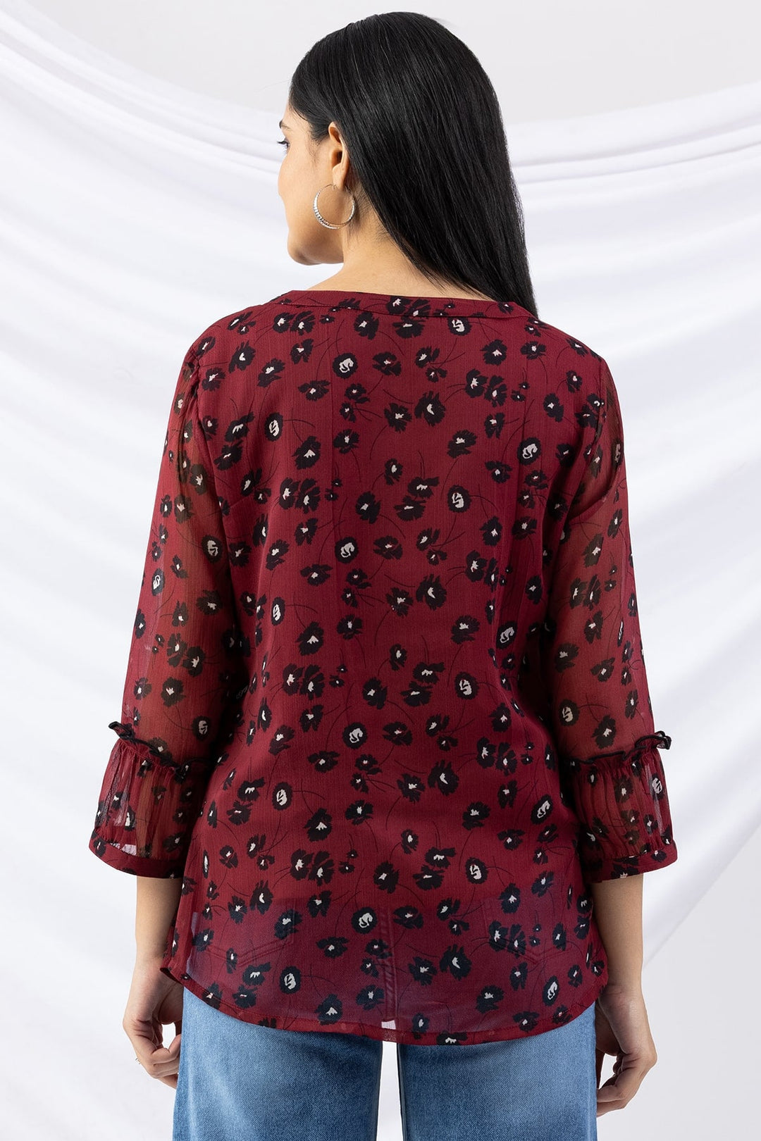 Maroon Chiffon Printed Top