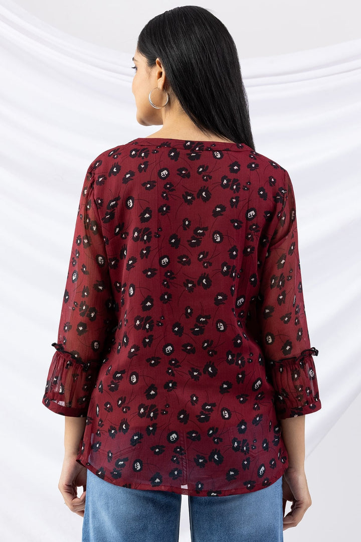 Maroon Chiffon Printed Top