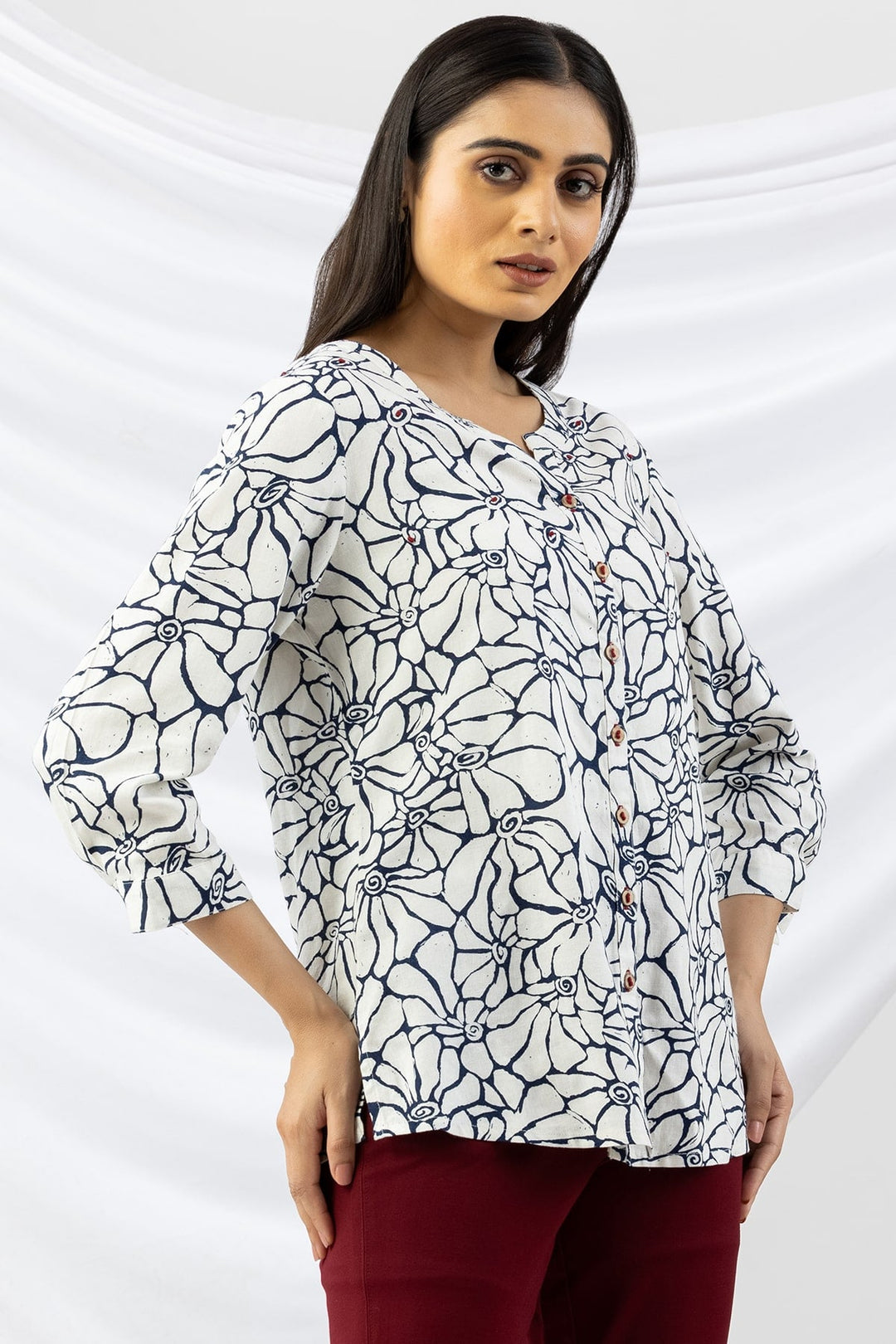 Off White Printed Linen Shirt