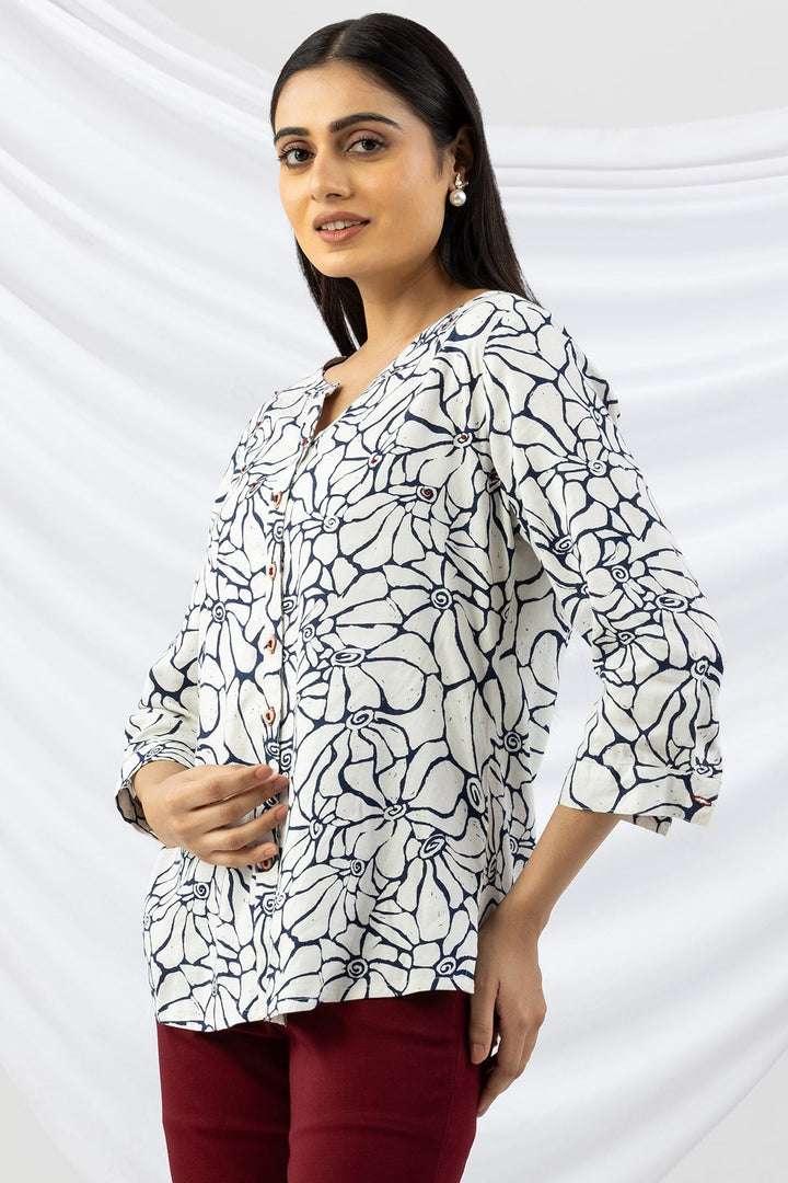 Off White Printed Linen Shirt