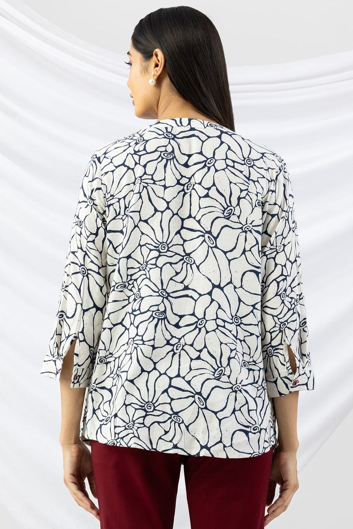 Off White Printed Linen Shirt