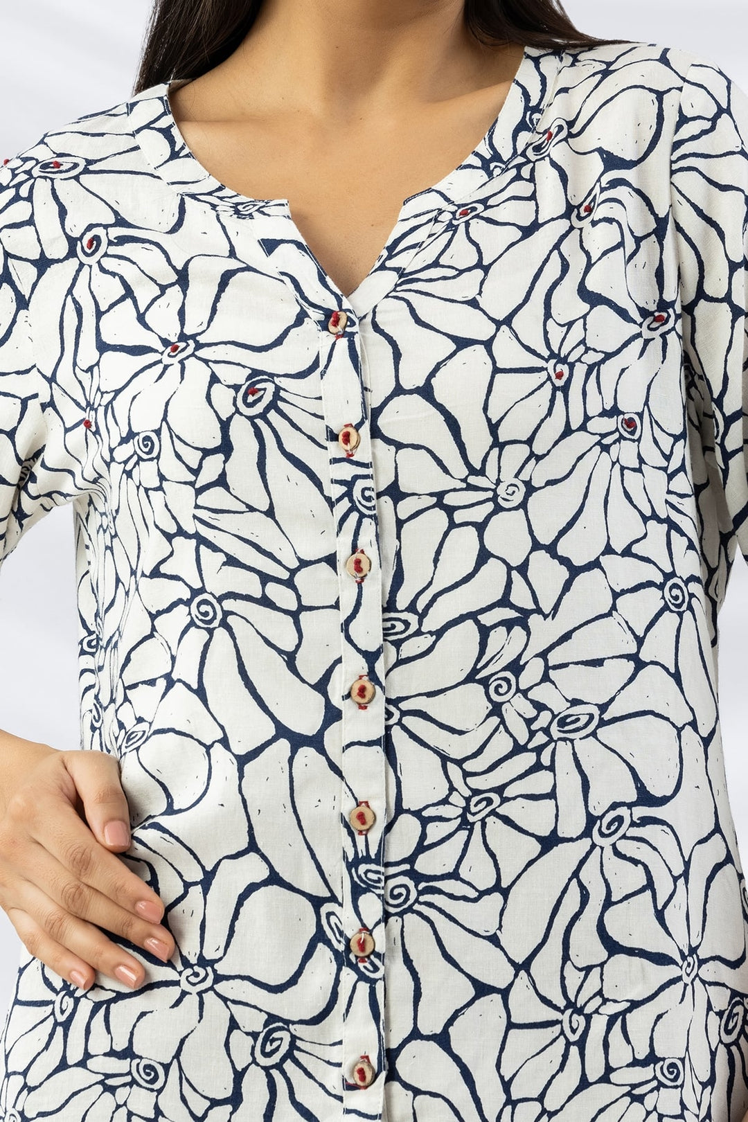 Off White Printed Linen Shirt