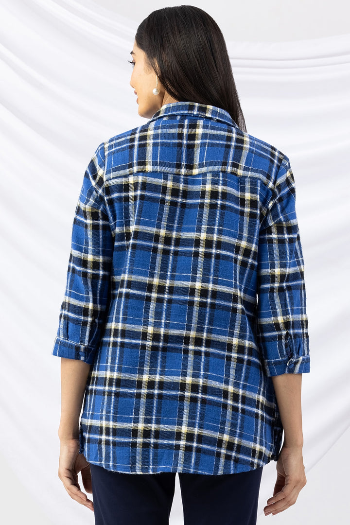 Checked Blue Viscose Twill Brushed Winter Shirt