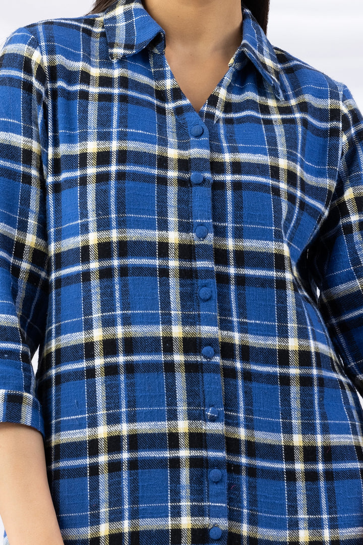 Checked Blue Viscose Twill Brushed Winter Shirt