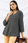 Black Printed Viscose Regular Fit Top with 3/4 Sleeves