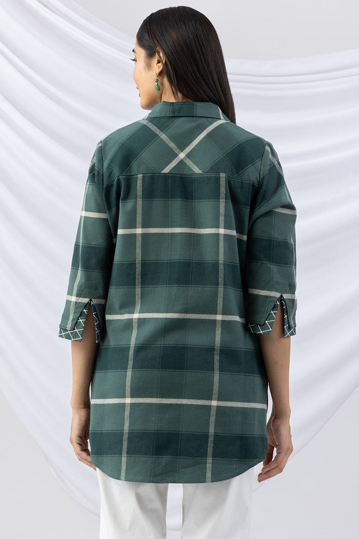 Checked Green Viscose Brushed Tencel Twill Winter Shirt