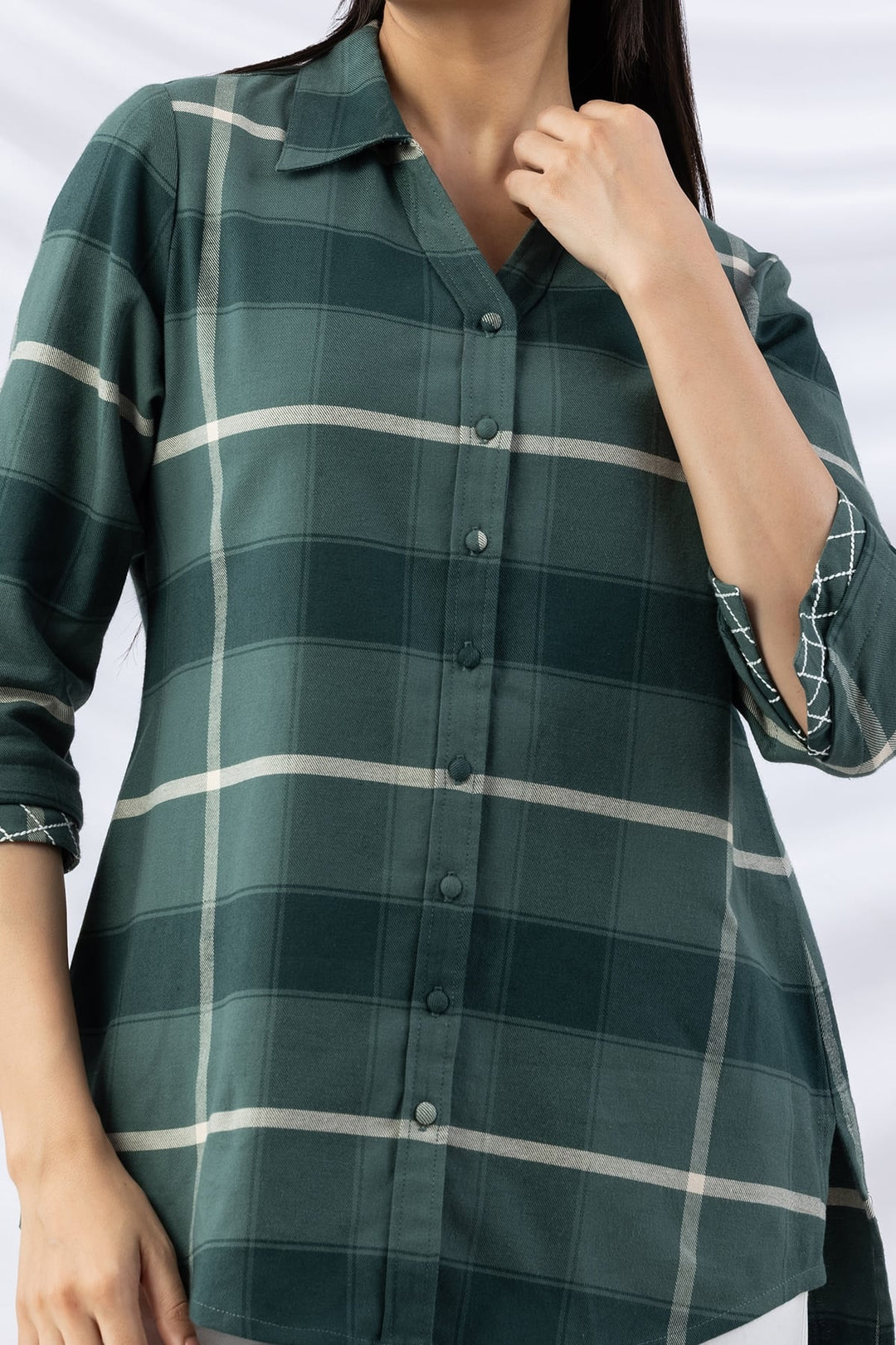 Checked Green Viscose Brushed Tencel Twill Winter Shirt