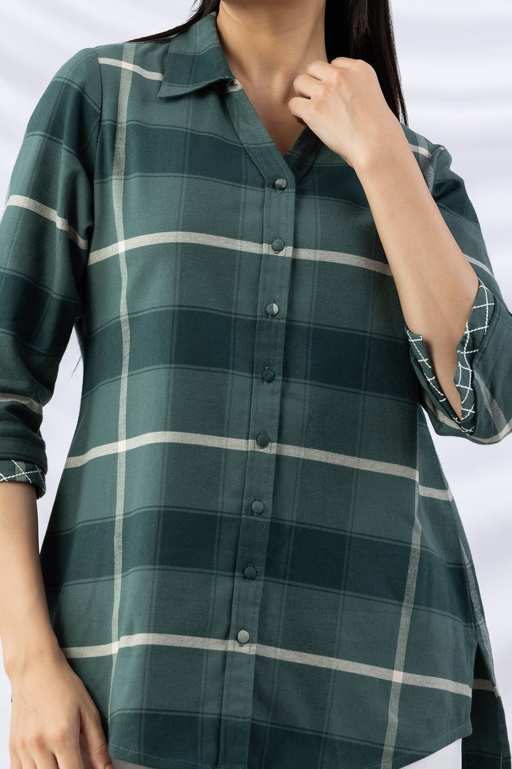 Checked Green Viscose Brushed Tencel Twill Winter Shirt