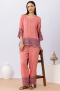 Pink co-ord set for women with embroidered top and matching pants