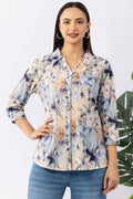 Blue Printed Summer Cool Shirt with Collar & 3/4 Sleeves