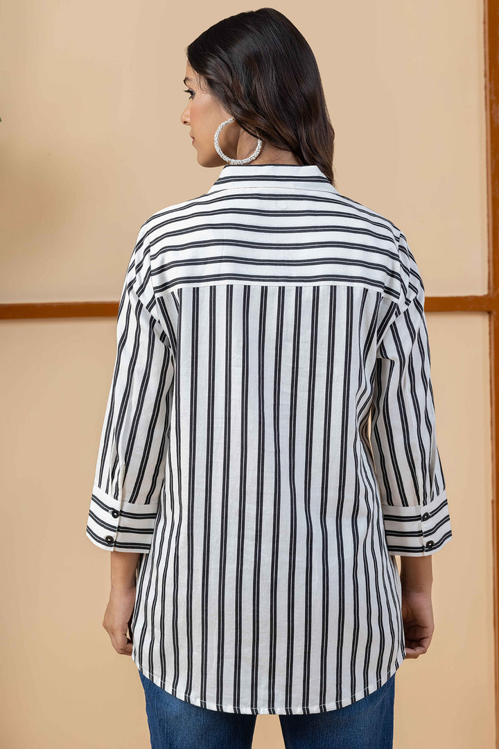 Black &amp; White Viscose Stripes Shirt