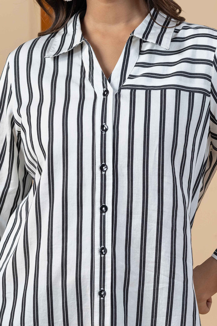 Black &amp; White Viscose Stripes Shirt