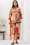 printed co ord set for women multicolour viscose collared neck 3/4 sleeves