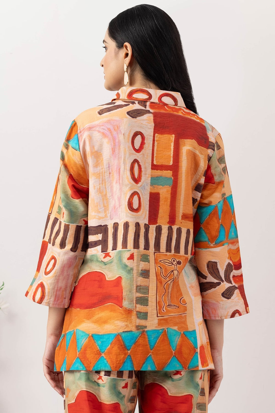 printed co ord set for women multicolour viscose collared neck 3/4 sleeves
