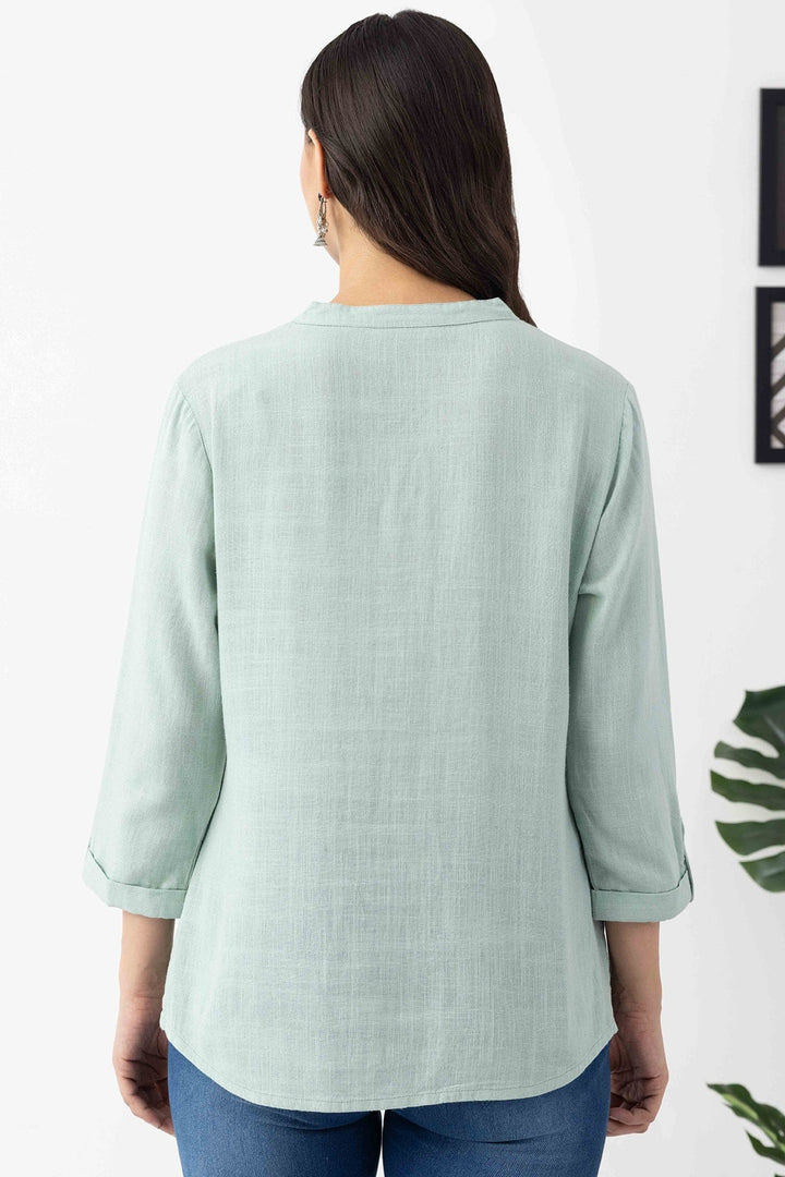 Mint Blue Viscose Linen Shirt with Regular Fit