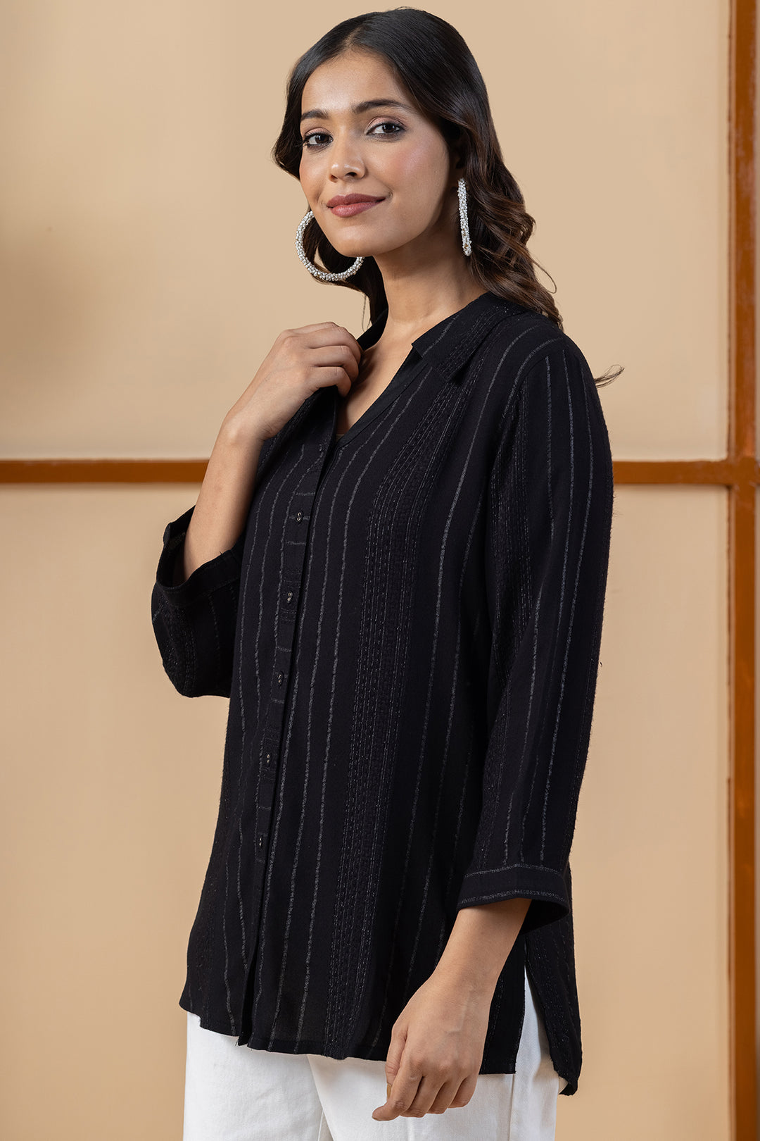 Black Viscose Evening Shirt